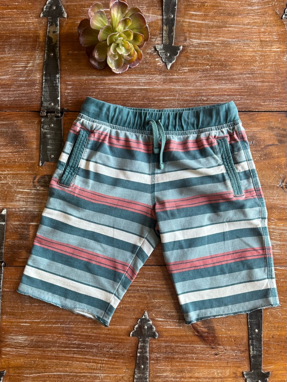 Tea Collection Teal, Coral & Cream Striped Drawstring Shorts